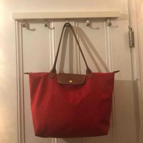 Authentic large red Longchamp nylon bag