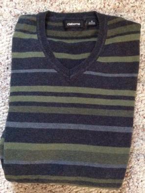 Men's Size Striped V-Neck Sweater