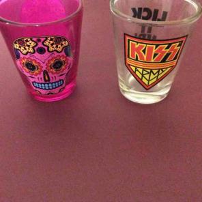 Sugar skull and KISS shot glasses