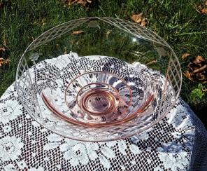 Depression Era pink floral etched bowl