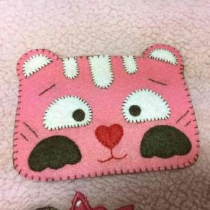 Handmade felt card envelope/case kitty