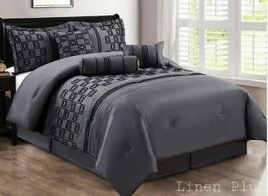 7pc gray comforter flocking set