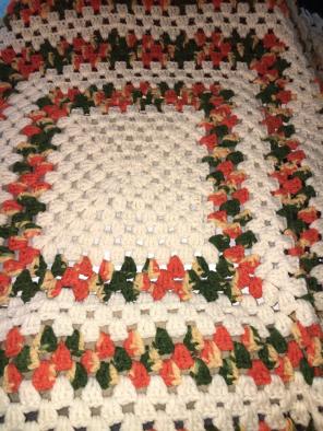Vintage Ecru Orange Green Granny Afghan