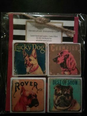 Vintage Look Dog Ceramic Magnets Set