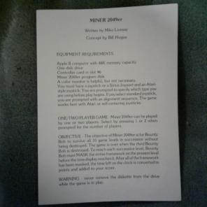 Vintage 1982 Miner 2049er Instruction Bo