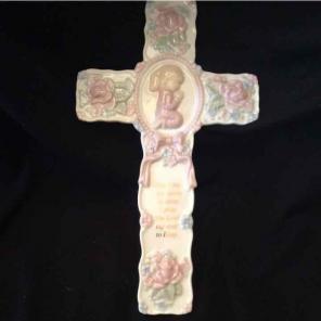 Hanging porcelain girl cross