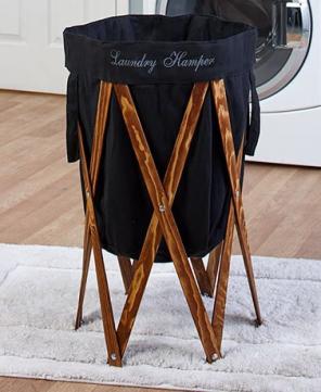 Black Wood Framed Hamper With Handles